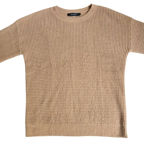 Tan Waffle Knit Crewneck Sweater - Picture 6 of 8